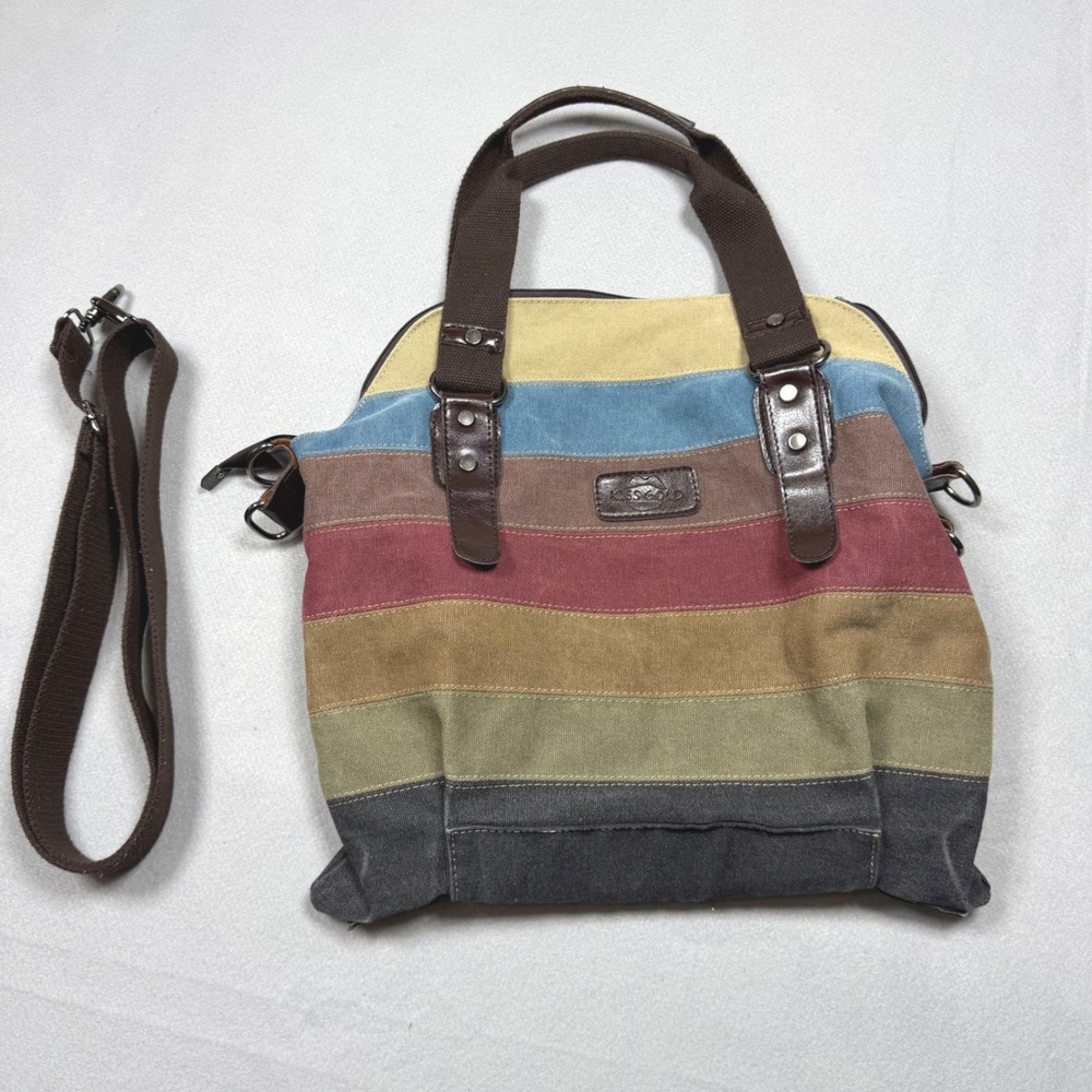 Kiss Gold Women Canvas Striped Tote Bag Crossbody Multi Color Large Satchel